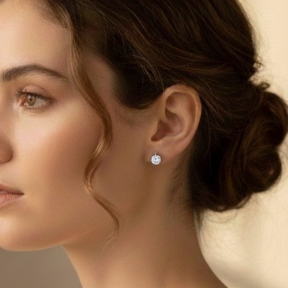 Timeless Silver Bezel Classic Crystal Stud Minimalist Earrings